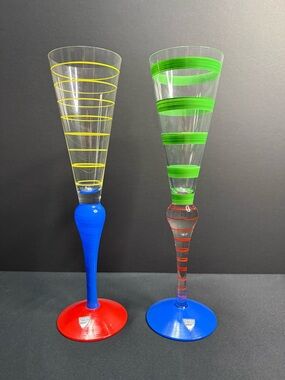 Orrefors Clown Blown Crystal Glass Flutes Anne Nilsson Vintage Stemware Gift Set